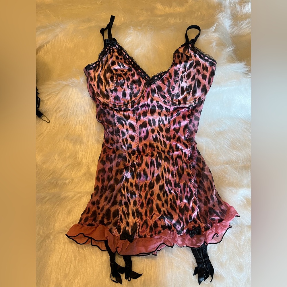 Pink & Black Sexy Leopard Teddy with Garters.